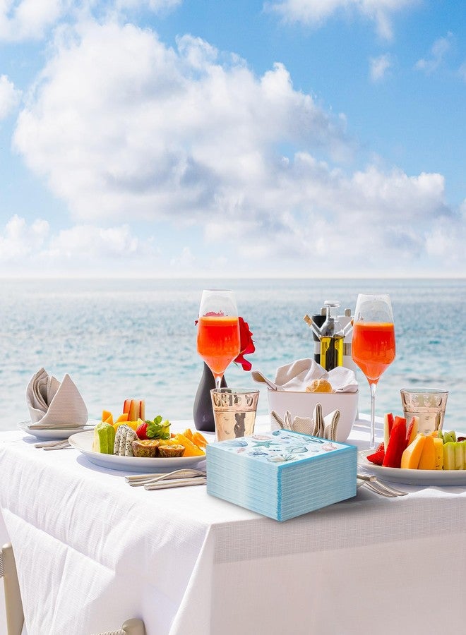 JarThenaAMCS 80Pcs Sea Paper Napkins Blue Starfish Seashell Coral Disposable Napkins Summer Ocean Luncheon Dinner Napkins for Under the Sea Beach Party Supplies - Image 5